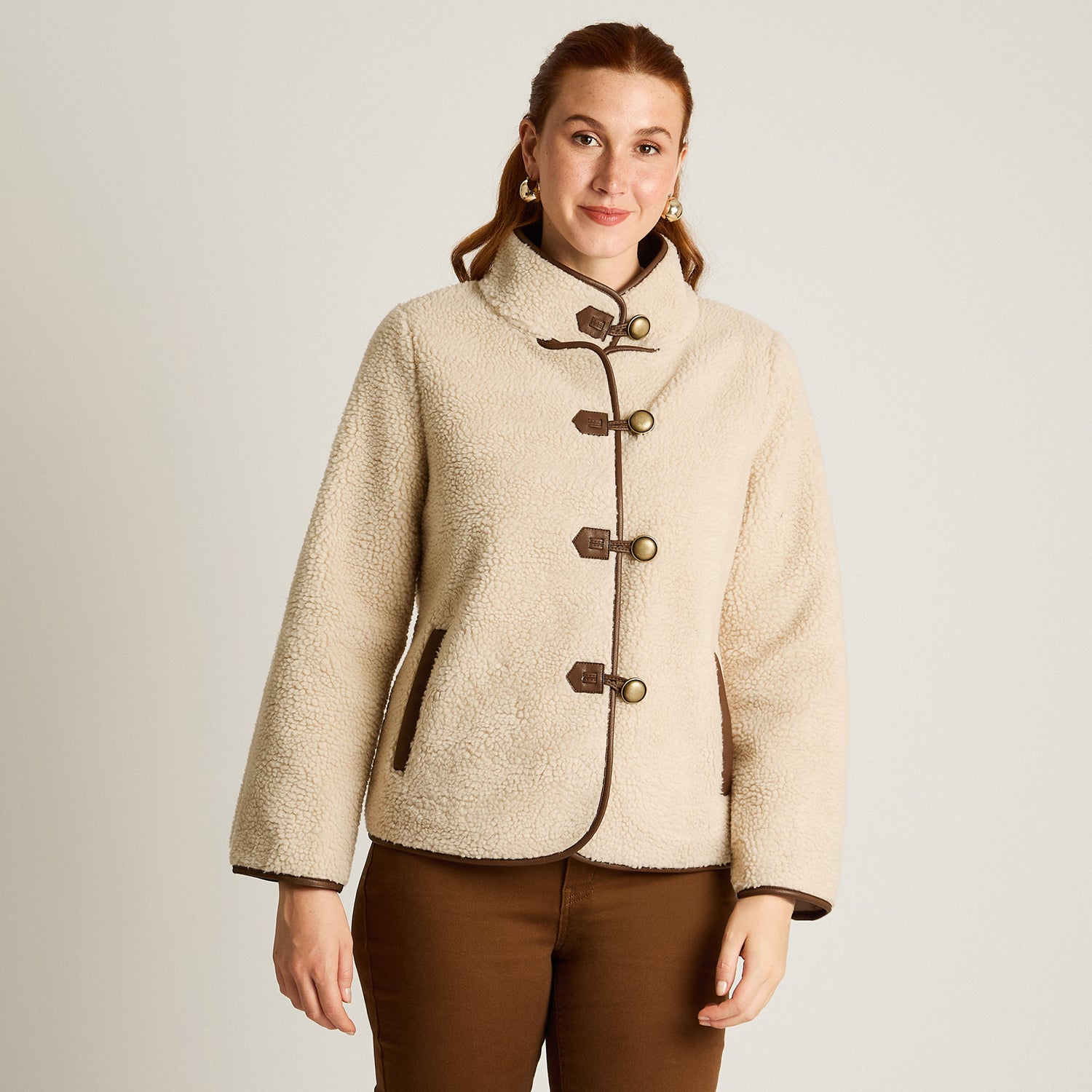 Chaqueta Beige Manga Larga Elasticidad Nula Con Forro Calce Normal Tela Bonded